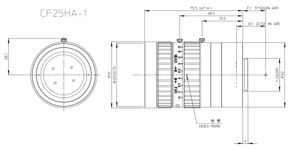 Fujinon CF25HA-1 technical drawing