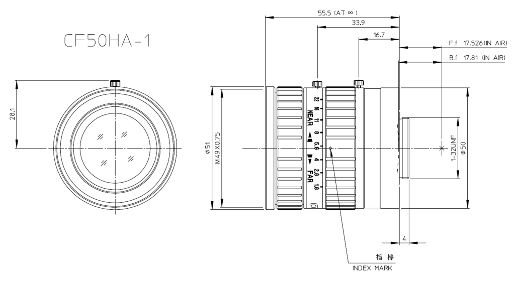 Fujinon CF50HA-1 technical drawing