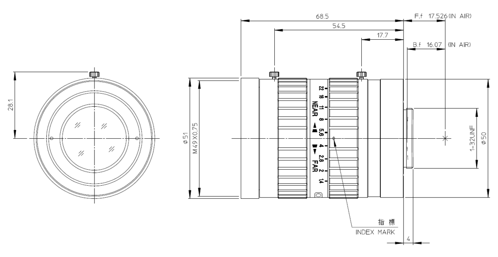 Fujinon HF12.5SA-1 technical drawing