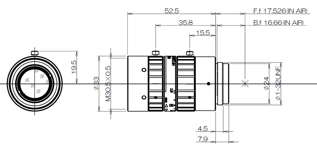 Fujinon HF1218-12M technical drawing