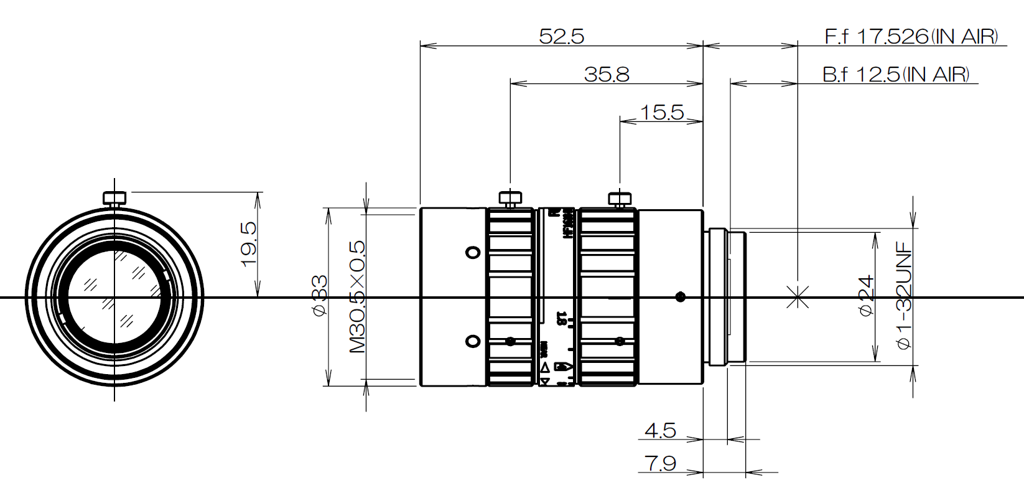 Fujinon HF1618-12M technical drawing