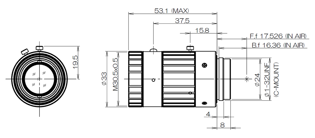 Fujinon HF2518-12M technical drawing