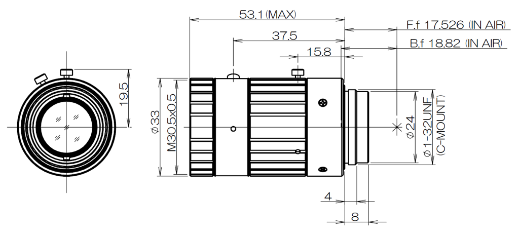 Fujinon HF3520-12M technical drawing